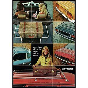 1975 Amco Accessories Vintage Print Ad Luggage Trunk Racks Man Cave Wall Art
